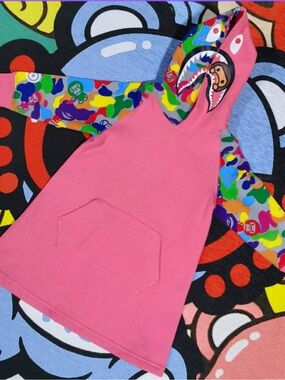 BAPE Pink Shark Camo Hoodie Dress Girls  size：100cm